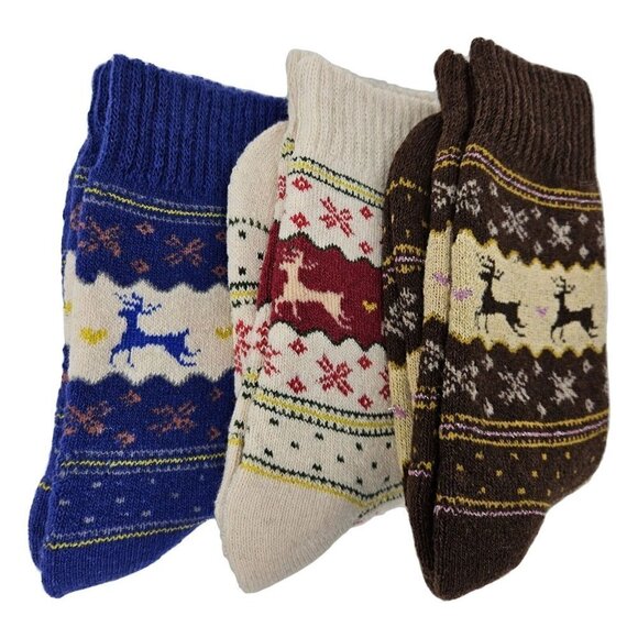 Women Merino Lamb Wool Socks Warm Winter Casual, Holiday Print 3-Pack,  NEW - Picture 1 of 4